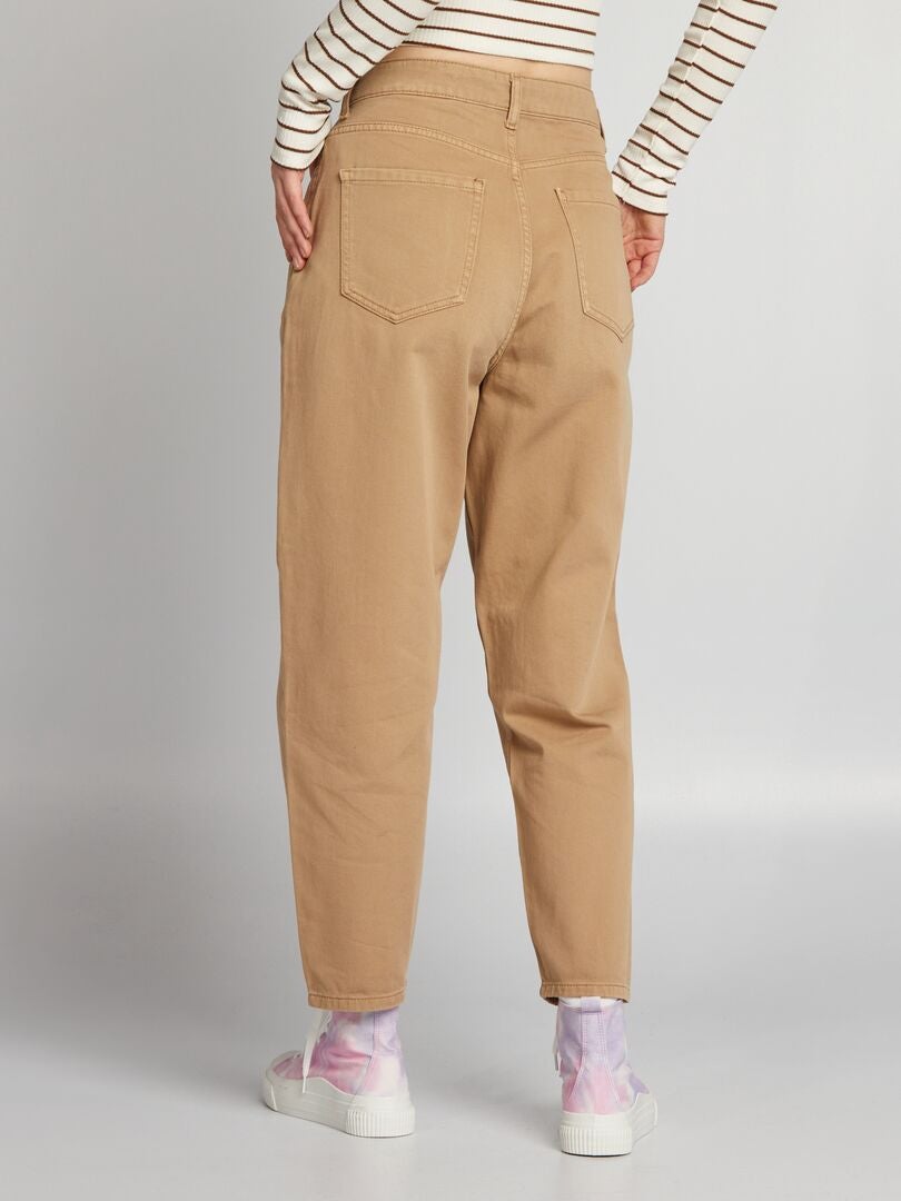 Calça jeans folgada de cintura alta - BEGE