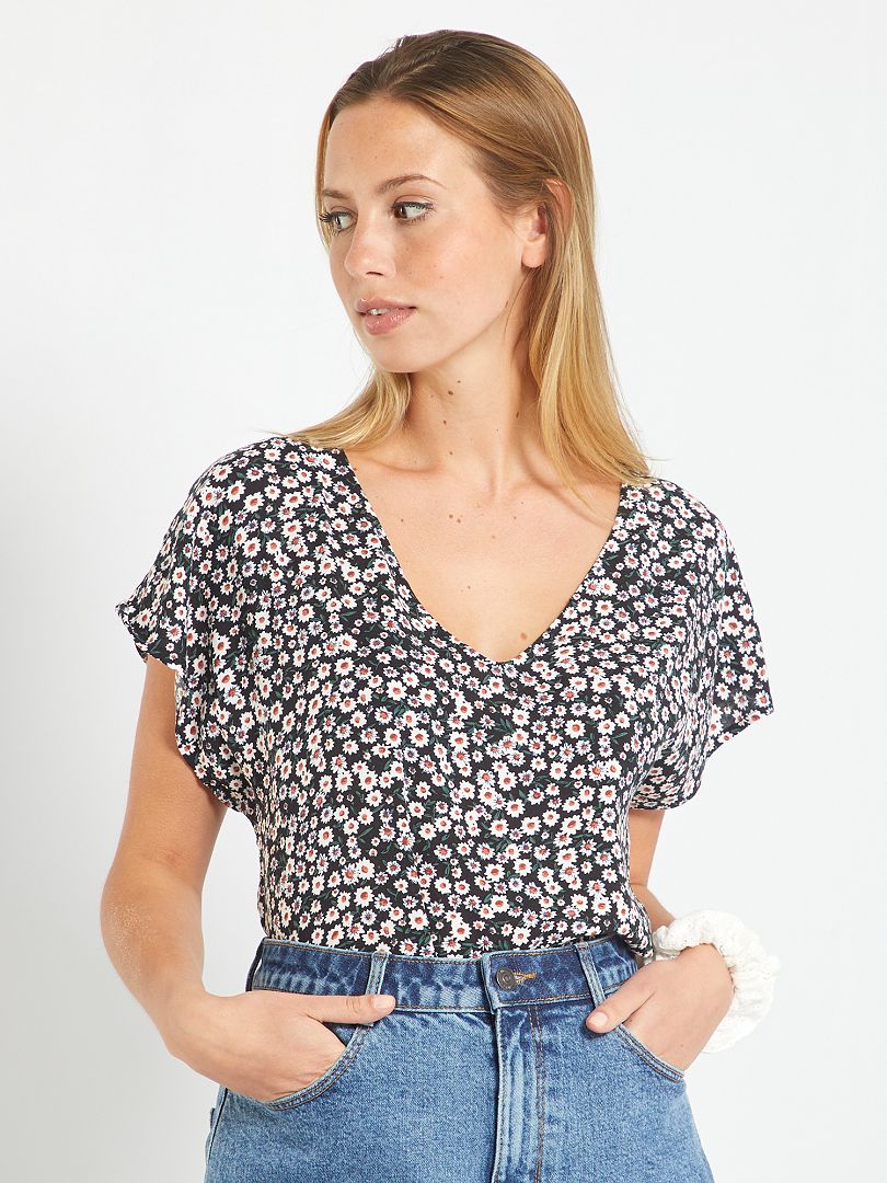 Blusa floral JDY - PRETA