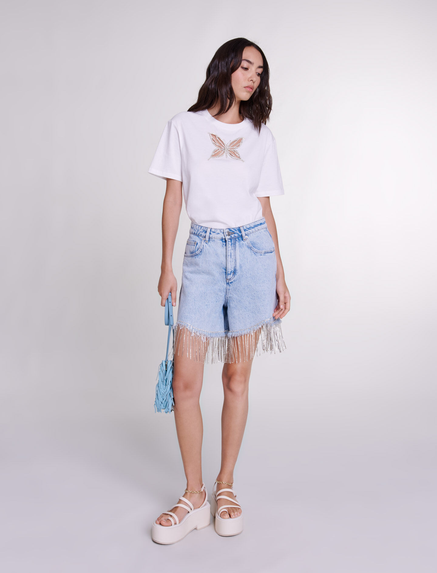 Glanzende denim shorts - Lichtblauw