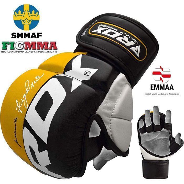 RDX Gants d’épargne MMA pour hommes, gants de combat arts martiaux, paume ouverte ventilée, Muay Thai, jaune, taille XL