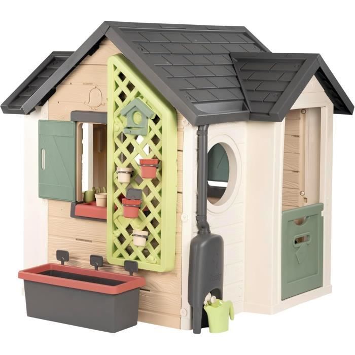 Smoby Life - Casetta da giardino - Casetta a tema giardinaggio - Fioriera, traliccio, mangiatoia per uccelli, raccoglitore d'acqua - Età 2+