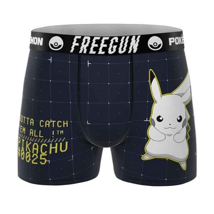 Freegun - Boxer da uomo in microfibra 'Pokemon Pikachu' - Taglia L - Bianco