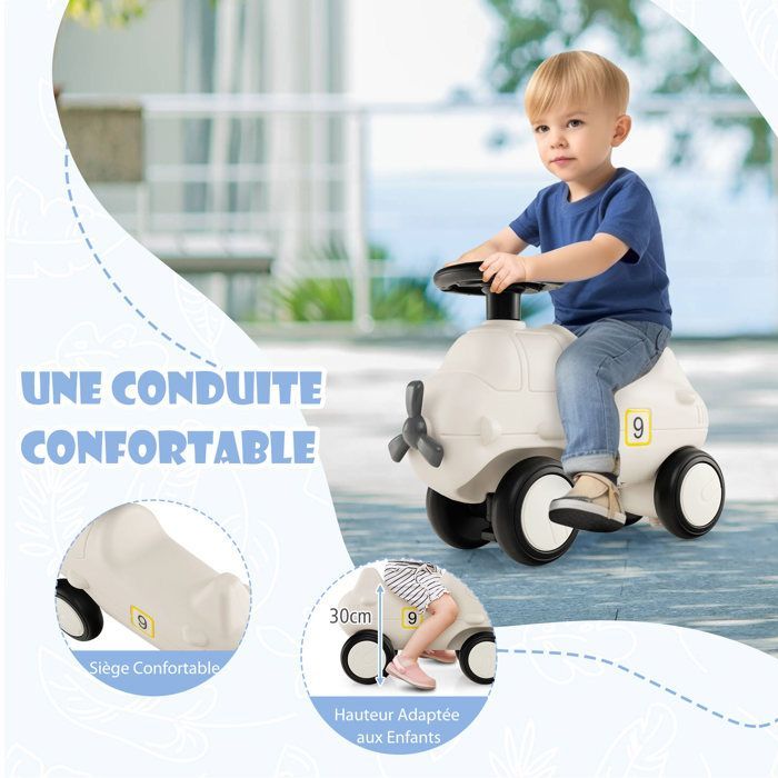 Coche de pedales infantil GOPLUS con forma de avión, volante flexible, asiento ancho, para niños de 18 a 72 meses, capacidad de carga de 45 kg, color beige.
