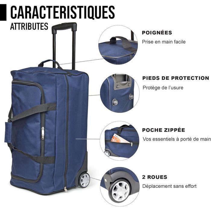 Trolley da viaggio blu - Ampia borsa con ruote, maniglia telescopica, scomparto spazioso, tasca con cerniera, ideale per i weekend.