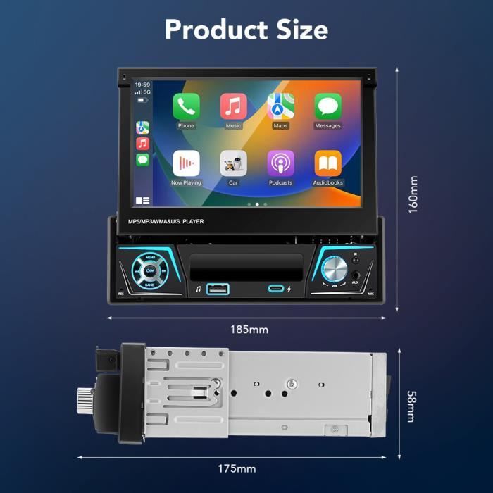 Autoradio Android 7 Pouces avec carplay Android Auto Bluetooth RDS FM AM Support Mirror Link - GEARELEC