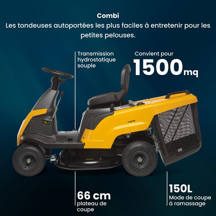 STIGA 166 COMBI TAGLIAERBA A BORDO, 224 CM, 66 CM, 150 L – TRASMISSIONE IDROSTATICA, VELOCITÀ VARIABILE – PRATI