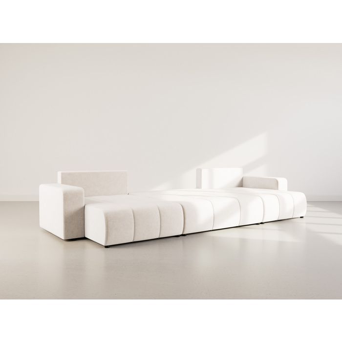 Nicole – 7-Sitzer-Panorama-Schlafsofa in U-Form mit Stauraum, Stoffbezug – Beige