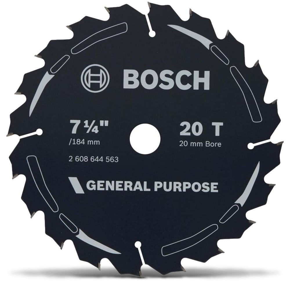 Lâmina de serra circular multiuso BOSCH de 184 mm com 20 dentes e eletrodo revestido de metal duro.