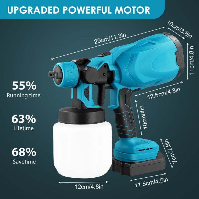 Pistola a spruzzo di vernice senza fili, spruzzatore di vernice senza fili, motore brushless, 2 batterie da 4,0 Ah 21 V, spruzzatore di vernice