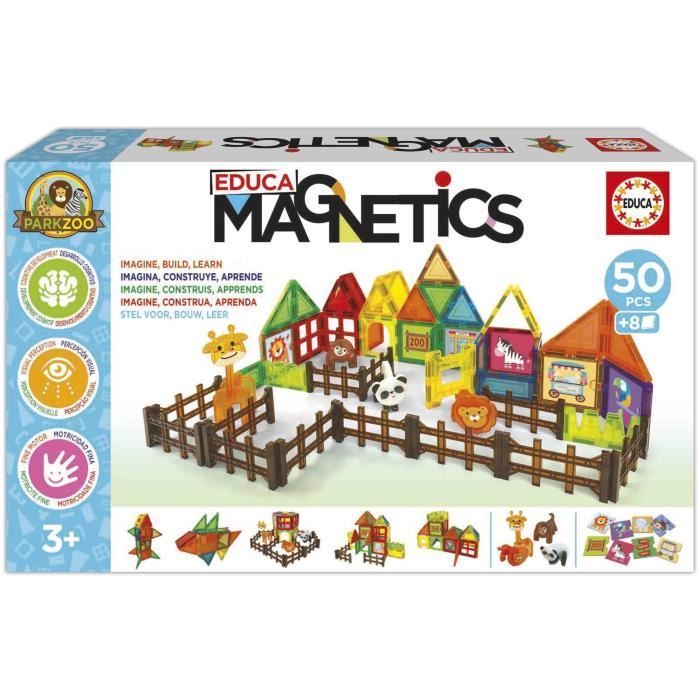 Magnetics Parc Zoo - Jeu de construction - EDUCA - 50 pièces magnétiques, 4 animaux, 8 cartes - Dès 3 ans