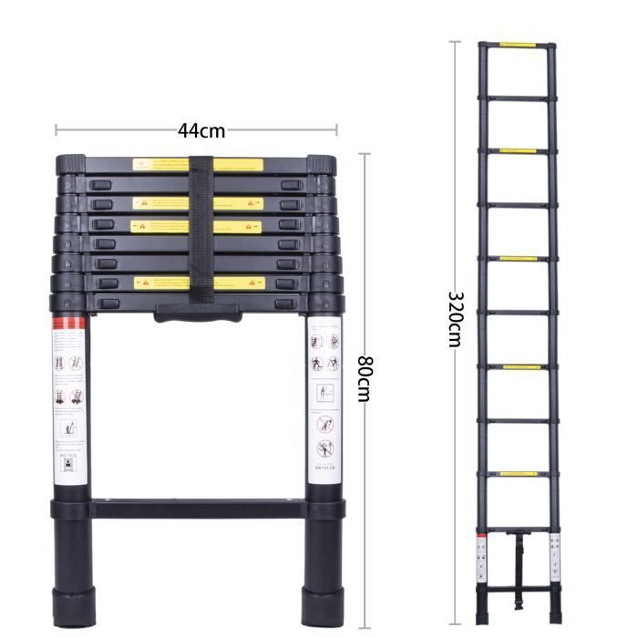 Echelle Télescopique WOTTES 3,2M en Aluminium - Capacité 150kg - Multifonction et Polyvalente