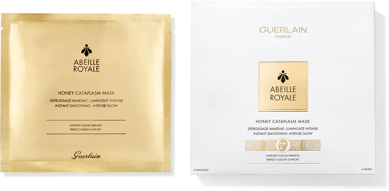 Máscara facial em tecido hidratante e suavizante GUERLAIN Abeille Royale Honey Cataplasm.