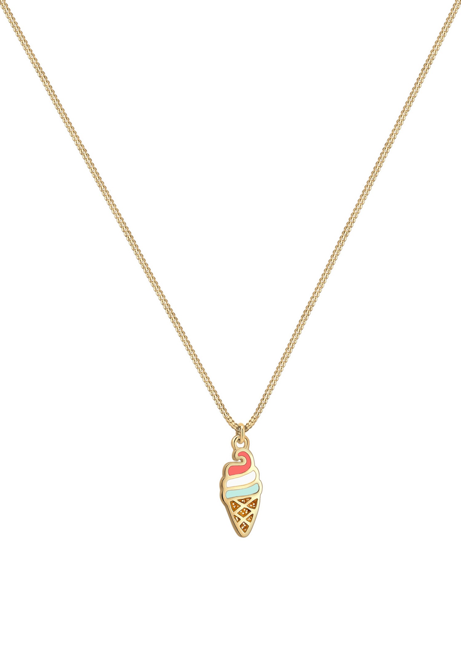 Elli Femme Pendentif Cornet à Glace Crème Émail - (925/1000) Argent