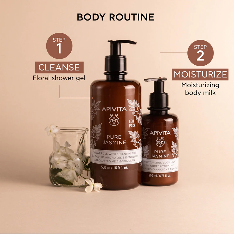 Apivita Pure Jasmine Duschgel, feuchtigkeitsspendendes Duschgel mit ätherischen Ölen