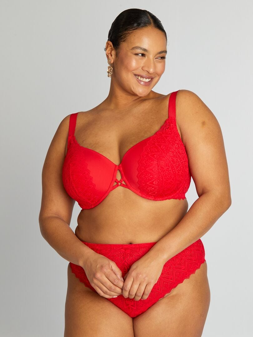 Sutiã Balconette com Renda Transpassada - Vermelho