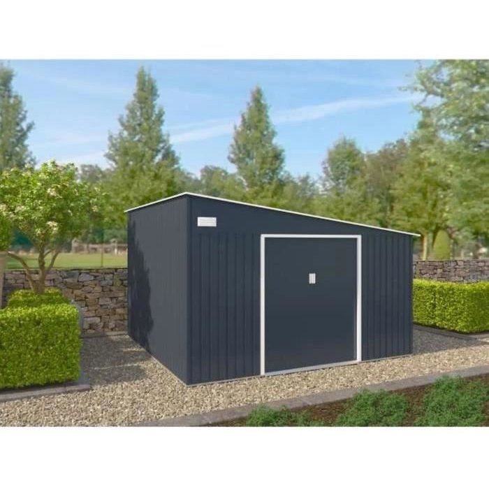 Metall-Gartenhaus 11,01 m² – 342 x 321 x 162 x 210 cm – ASTRO – inklusive Verankerungsset, 2 Schiebetüren – Grau