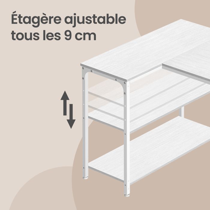 L-shaped desk, adjustable shelves with storage, 120 x 80 cm, white