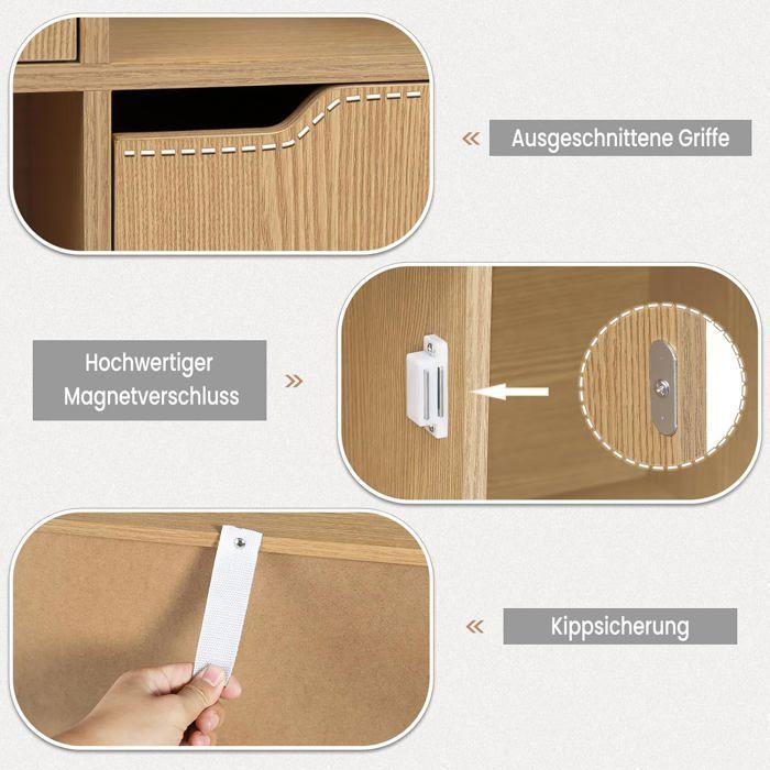 Estantería WOLTU, unidad de almacenamiento, 8 cubos de almacenamiento, 4 puertas, madera de ingeniería, 60x30x120cm, roble claro W0ATT0297