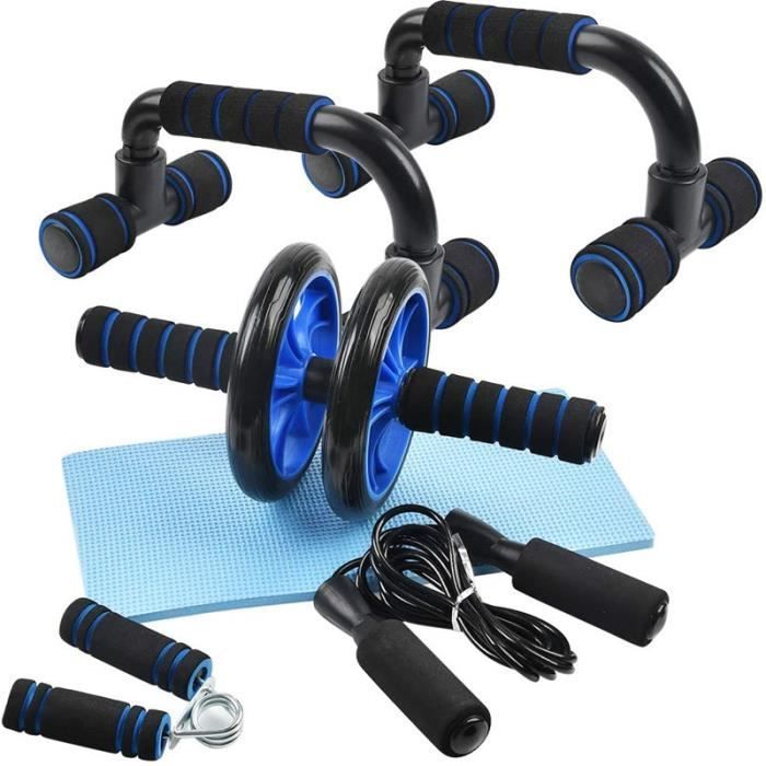 Rueda abdominal 5 en 1 - Fitness - Equipo de fitness - Mango para flexiones - Cuerda para saltar - Rodillera