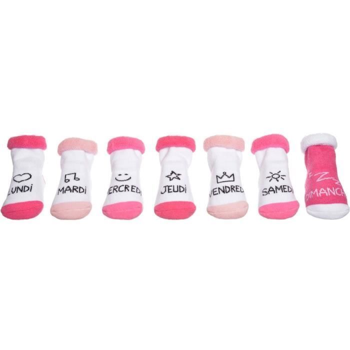 XX Small 36-1E-010 Baby Socks Days of the Week Set of 7 Pairs Size 0-6 Months White and Pink Cotton, Polyester and Elastane