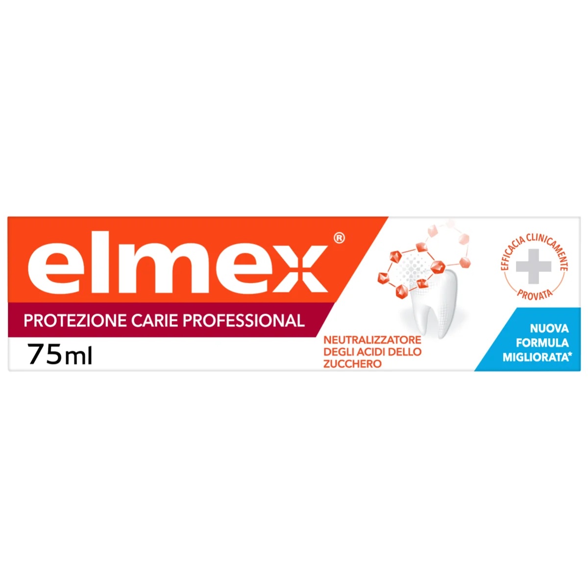 Creme dental Elmex contra cáries, 75 ml, neutraliza açúcares e ácidos.