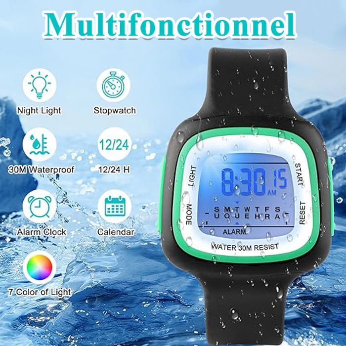 Children's Watch, 7 Color Lights Watch for Girls and Boys, Kids Digital Watch with Cat Design, 3ATM Waterproof