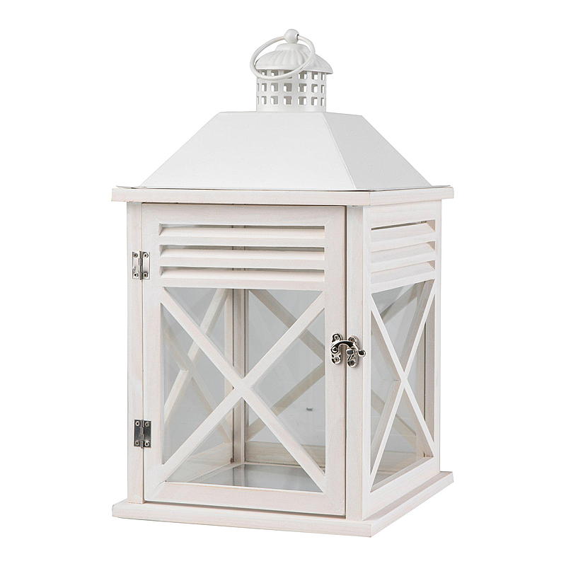 Casa Lanterna in legno s/2 31/42 cm verniciata di bianco