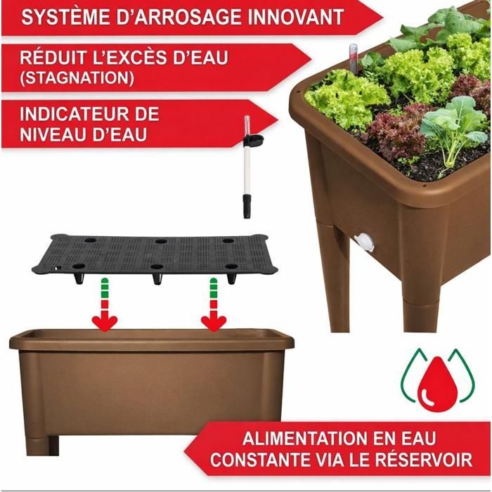 Canteiro elevado para jardim com pés de plástico marrom e tampa, 76x66x37cm