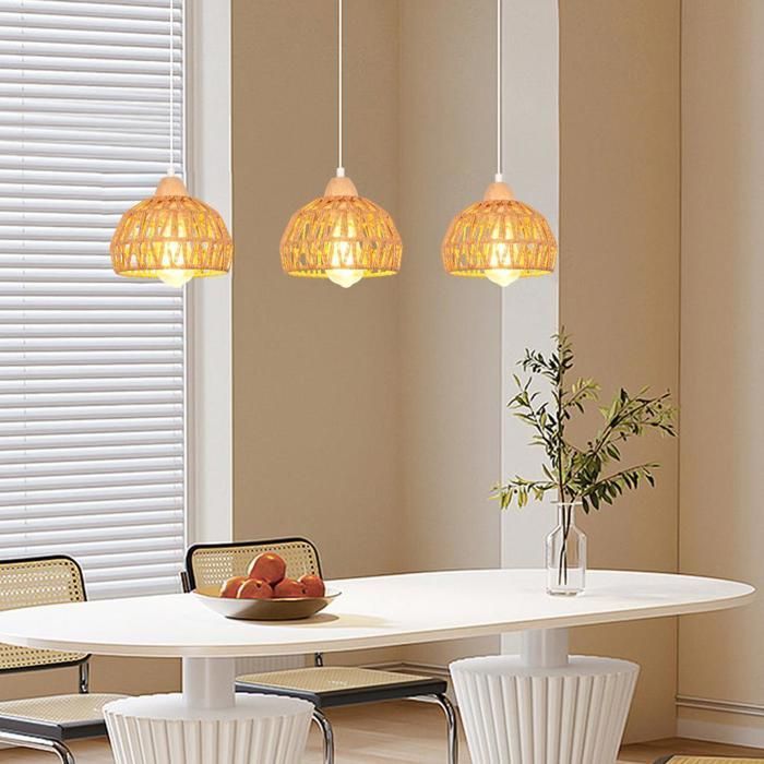 Lámpara colgante industrial vintage iDEGU, araña de madera de ratán marrón, casquillo E27, luminaria de diseño retro tipo jaula para sala de estar y dormitorio.