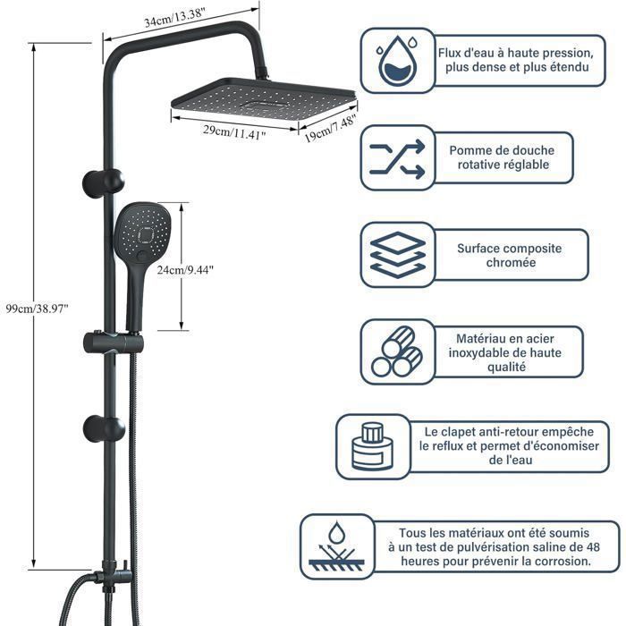 Black Shower Column with Hand Shower, Stainless Steel Shower Set, Black Shower Column with Square Shower Head