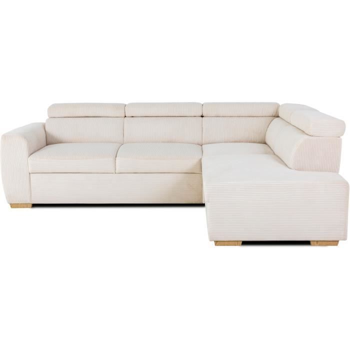 Divano angolare reversibile e trasformabile - 4/5 posti - KELIO - Velluto a coste beige - 245 x 184 x 77/87 cm
