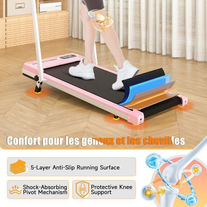 Tapis roulant pieghevole 3 in 1 con inclinazione del 5% - Tapis roulant elettrico - Velocità di camminata 1-8 km/h - Motore da 2,5 HP - con telecomando
