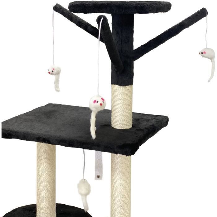 JIPSY Arbre à chat noir 79 x 34 x 138 cm - 3 plateformes, 1 perchoir, 1 niche,  1 escalier, poteaux à griffer