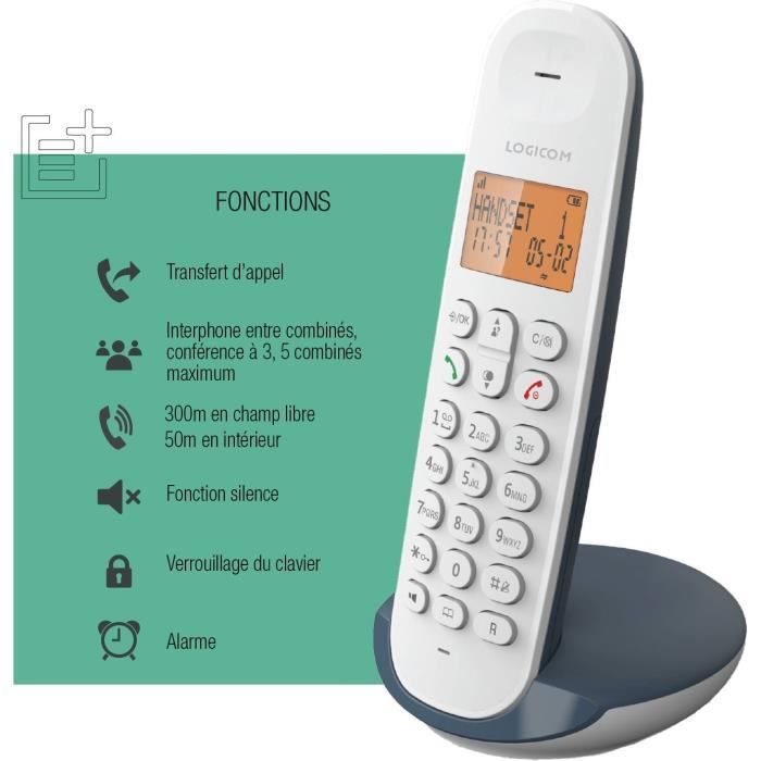 Teléfono fijo inalámbrico - LOGICOM - DECT ILOA 150 SOLO - Color pizarra - Sin contestador automático