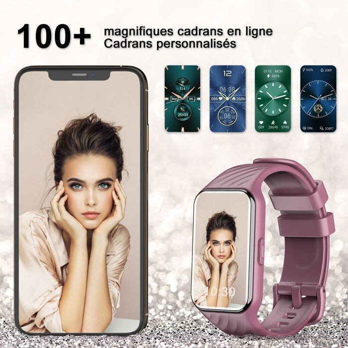Smartwatch da donna Blackview con funzione sportiva, cardiofrequenzimetro, SpO2, 24 modalità sportive e 2 cinturini per iPhone e Android.