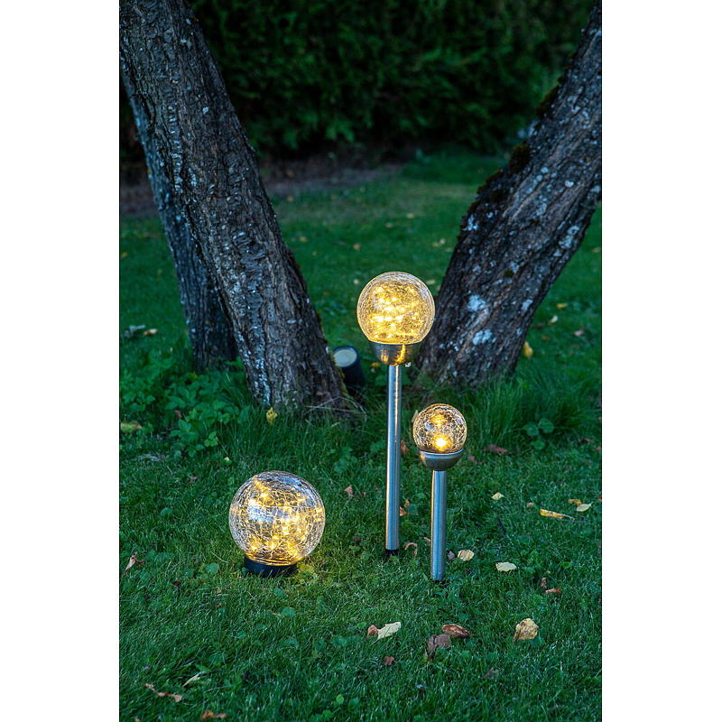 Udendørslampe med solcelle 15 cm glaskugle revnet