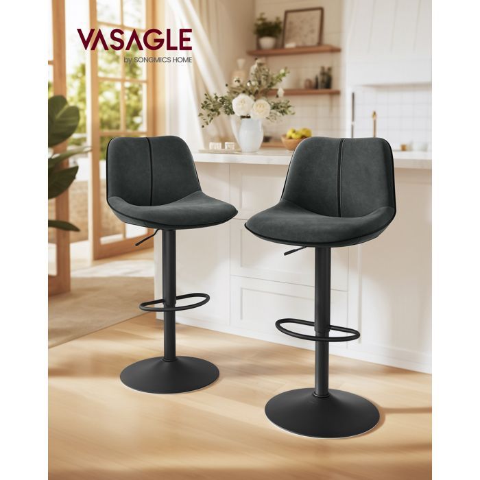 Drehbare Barhocker – 2er-Set – Verstellbar – Anthrazitgrauer Samt – Metallgestell
