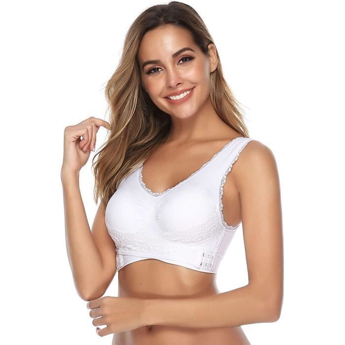 Sujetador deportivo para mujer - Cierre frontal lateral - Relleno - Yoga - Talla B - Blanco