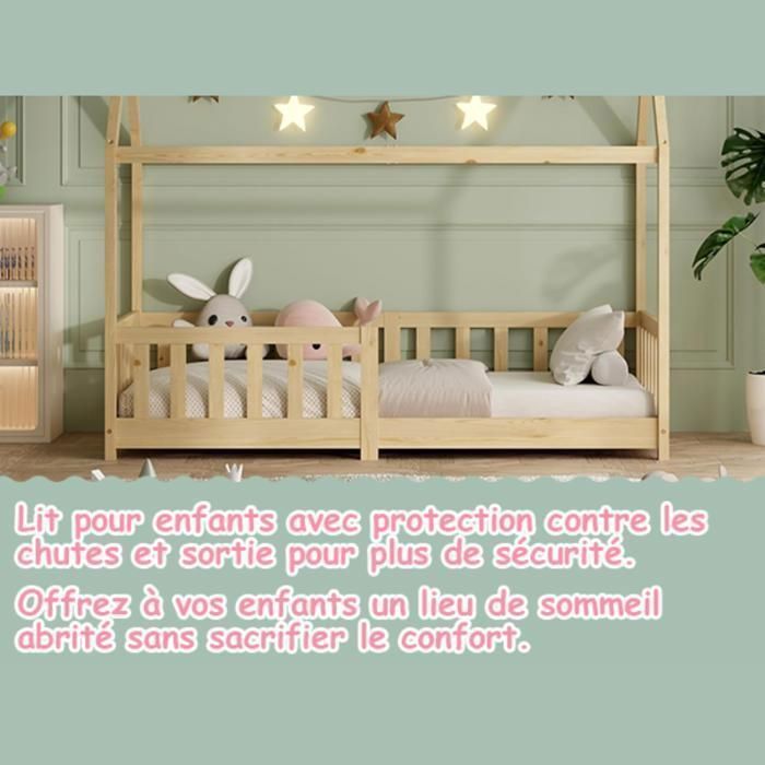 Letto a castello per bambini - ECOMI - 90x200 cm - Bianco - Sponda di sicurezza - Rete a doghe inclusa