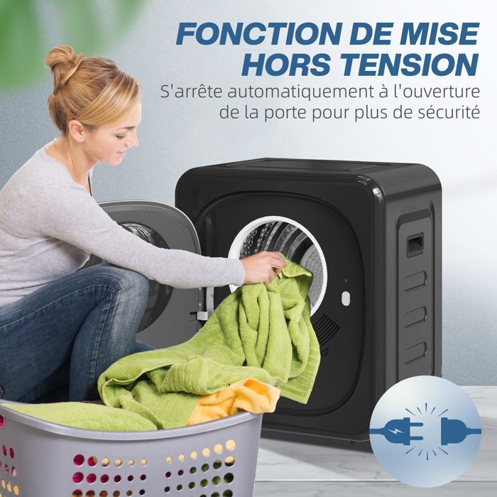 NOUVEAU Sèche linge à évacuation électrique 800 W 4 Kg avec 5 modes de séchage, cuve en acier inoxydable, charge frontale