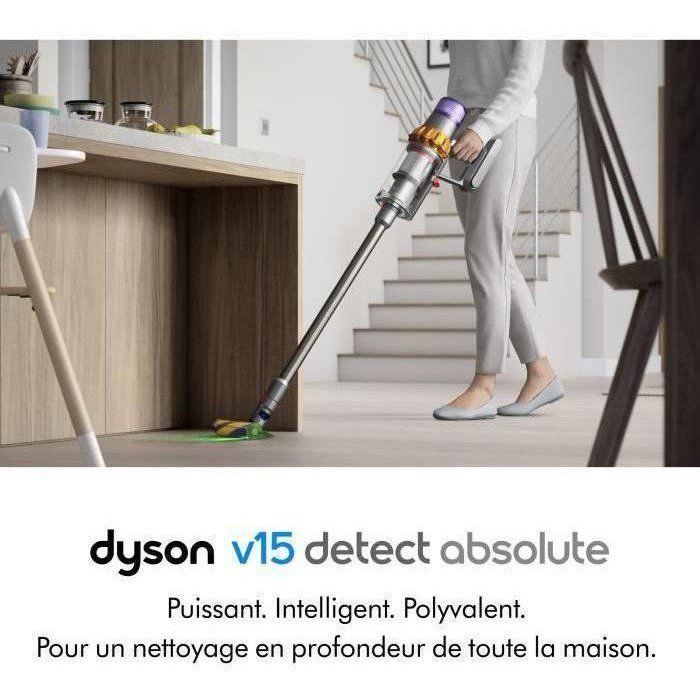 Aspirador de pó sem fio DYSON V15 Detect Absolute - Potência de 240 AW - Autonomia de até 60 minutos - Escova com luz integrada