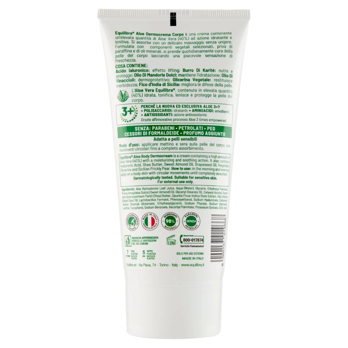 EQUILIBRA Equilibra kūno kremas su alaviju, 150 ml, drėkinantis ir raminantis.