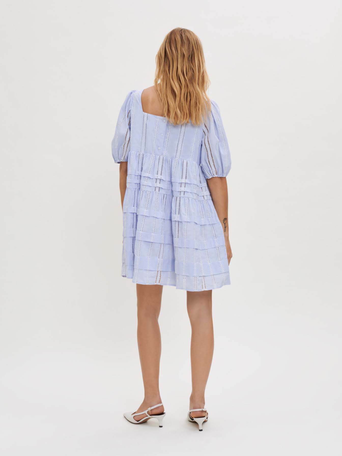 Rochie din bumbac cu împletitură - Albastru deschis