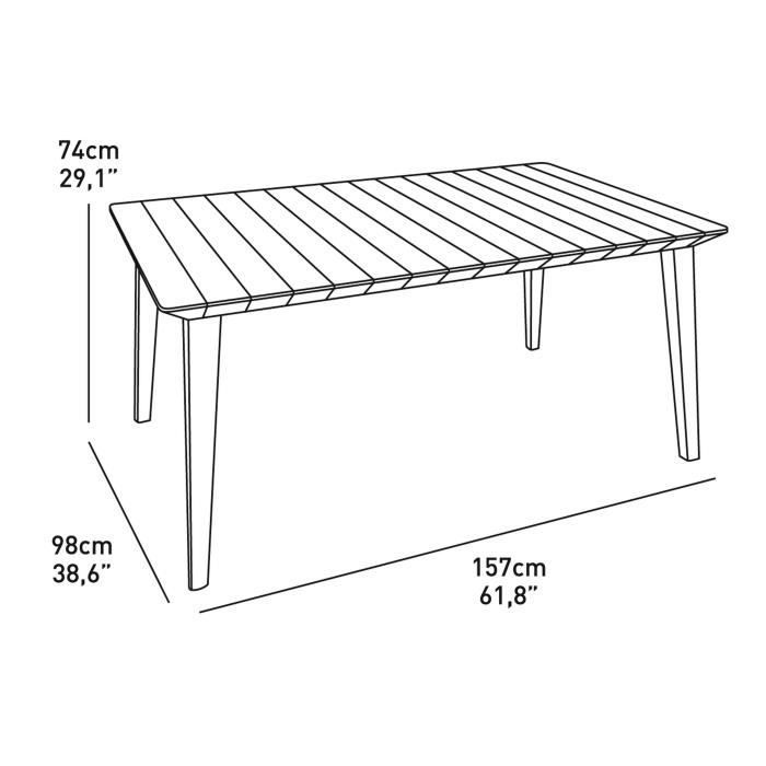 Mesa de jardín rectangular de 160 cm, color gris grafito, resina, para 6 personas, modelo Lima, Allibert by KETER.