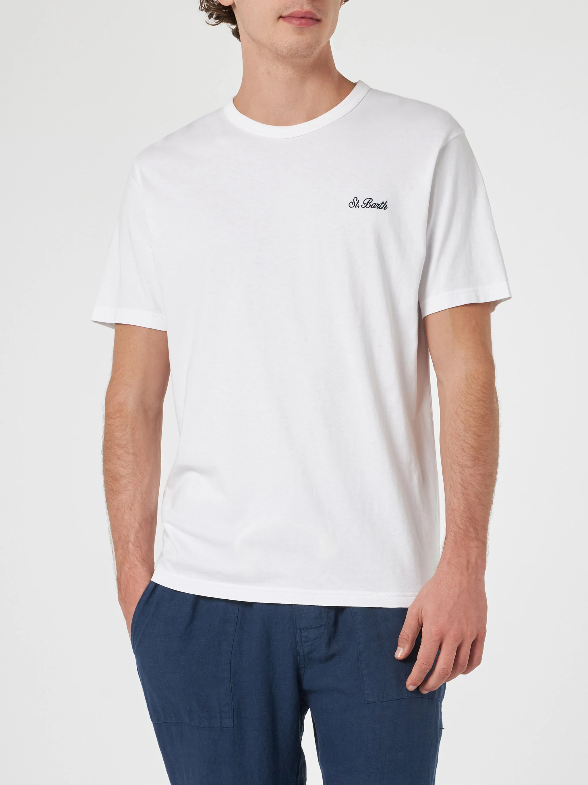 Dover Men's White Cotton Jersey T-Shirt with Logo Embroidery, Piece-Dyed, Crewneck, Classic Fit | MC2 Saint Barth
