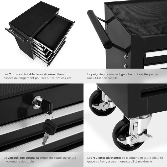 Servante d'atelier - TECTAKE - Servante d'atelier en acier avec 7 tiroirs 69 x 33 x 79 cm - Noir