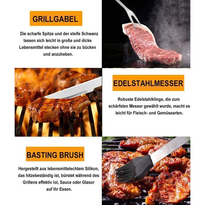 20-Piece Barbecue Accessory Set, Barbecue Kit, Barbecue Utensils in a Thick Stainless Steel Grill Set, Barbecue Set