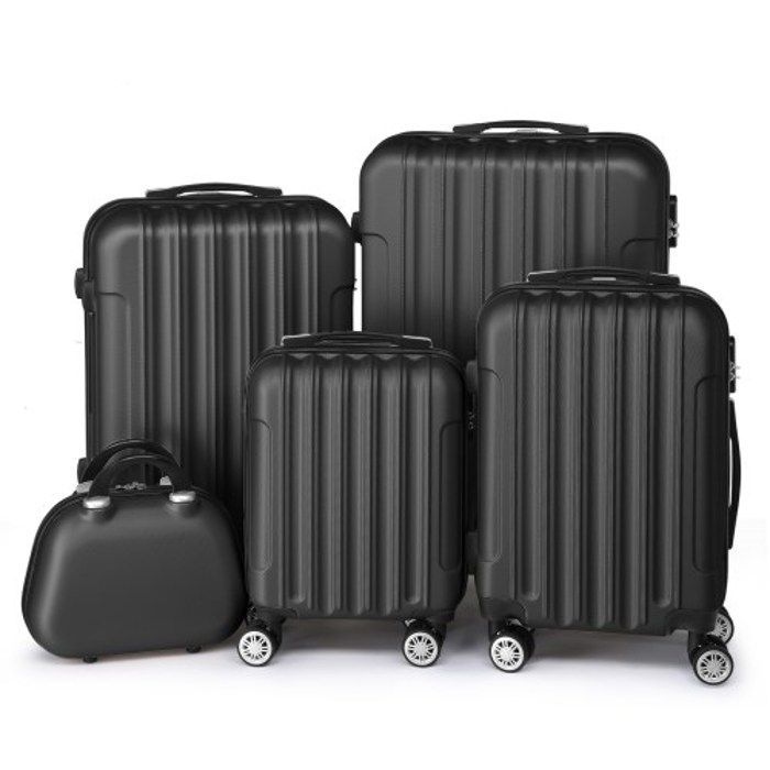 ALIGHTUP - Juego de 5 maletas portátiles 5 en 1 de ABS con ruedas - 4 maletas + 1 neceser - Negro