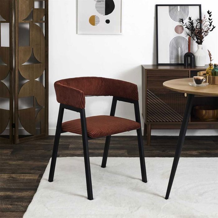 Juego de 2 sillas de comedor de diseño en metal y pana color terracota - AMORY