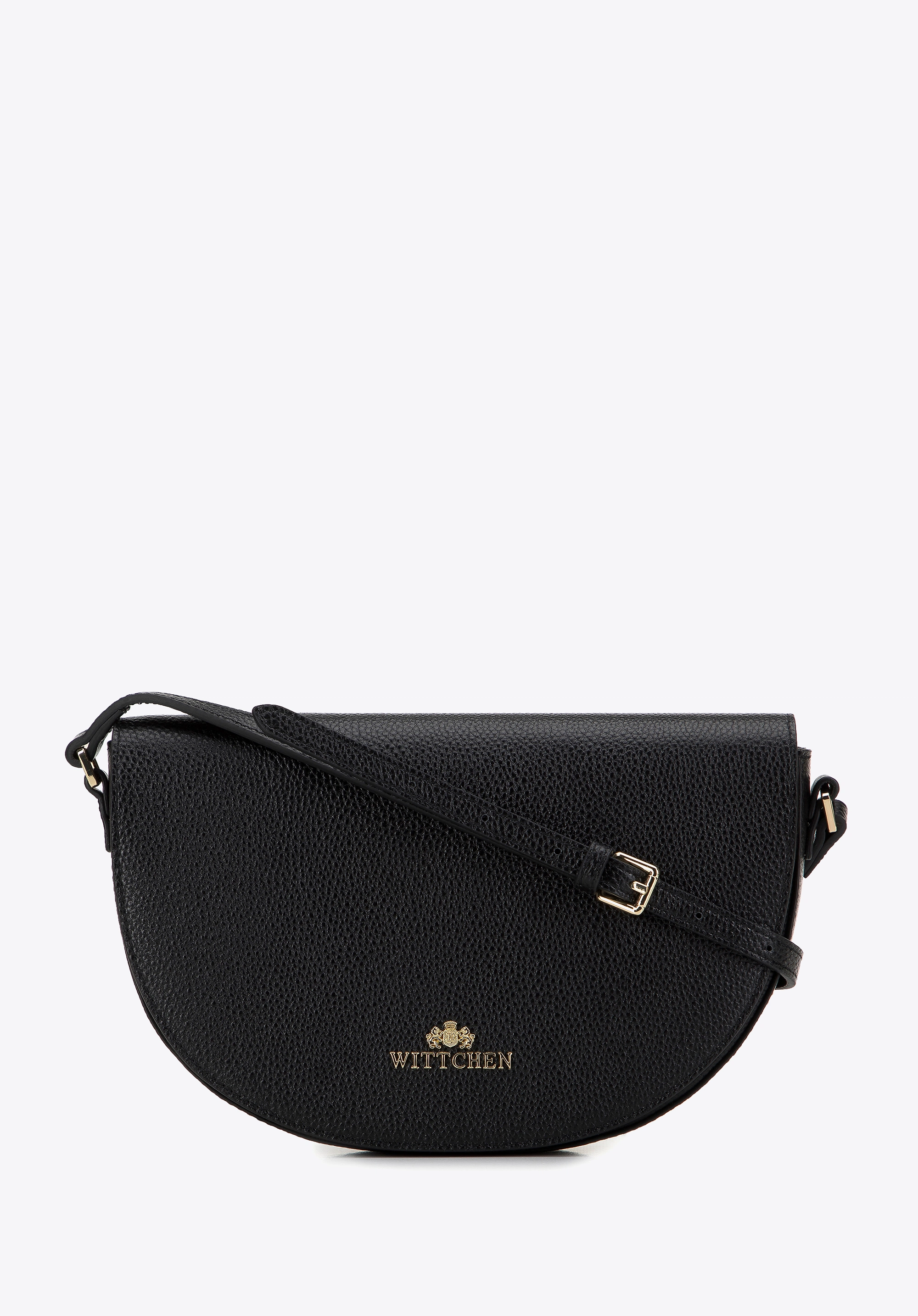 Damska saddle bag z groszkowanej skóry czarno-złota